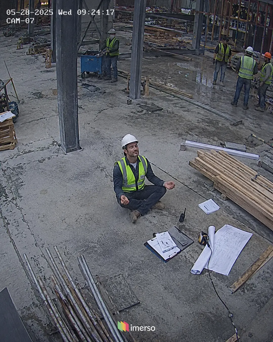 Ad styled as site camera footage catching a construction clash