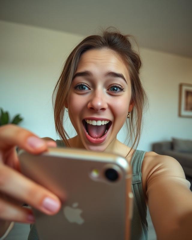 Woman reacting to her phone in a TikTok POV video