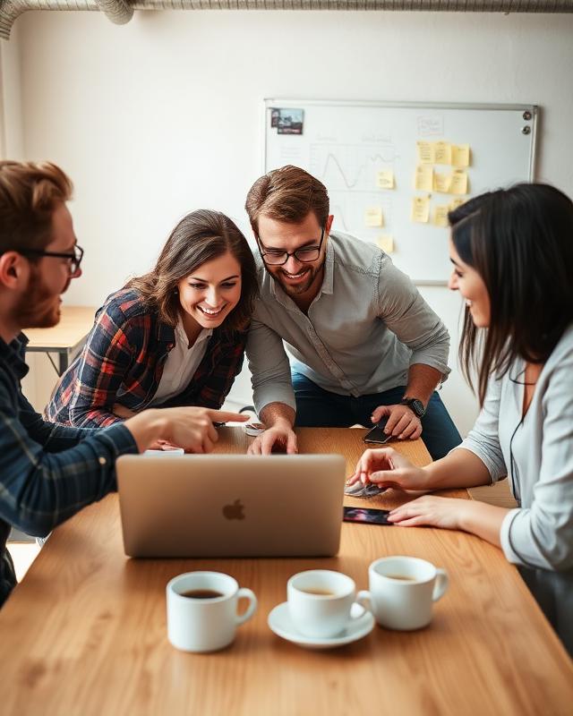 Marketing team working intensely around multiple monitors