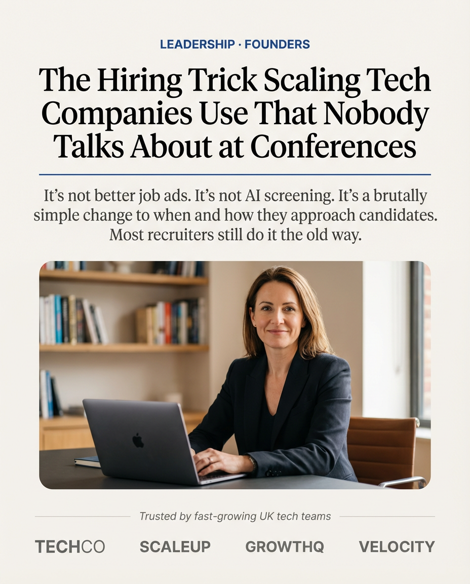 B2B ad example, Elite Secret advertorial concept for the hiring trick scaling tech companies use that nobody talks about at conferences