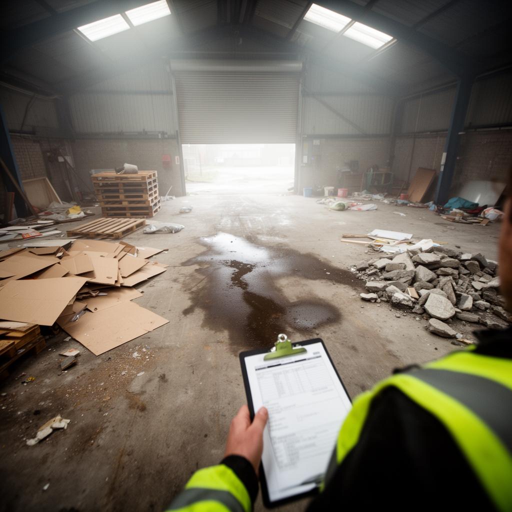 POV shot of a dirty industrial warehouse site