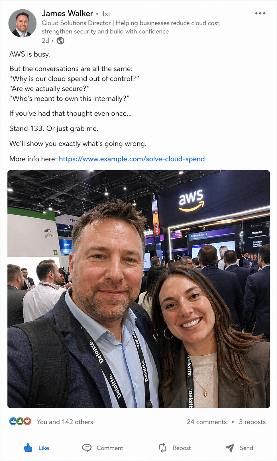 LinkedIn Thought Leader Ad example using a candid trade show selfie
