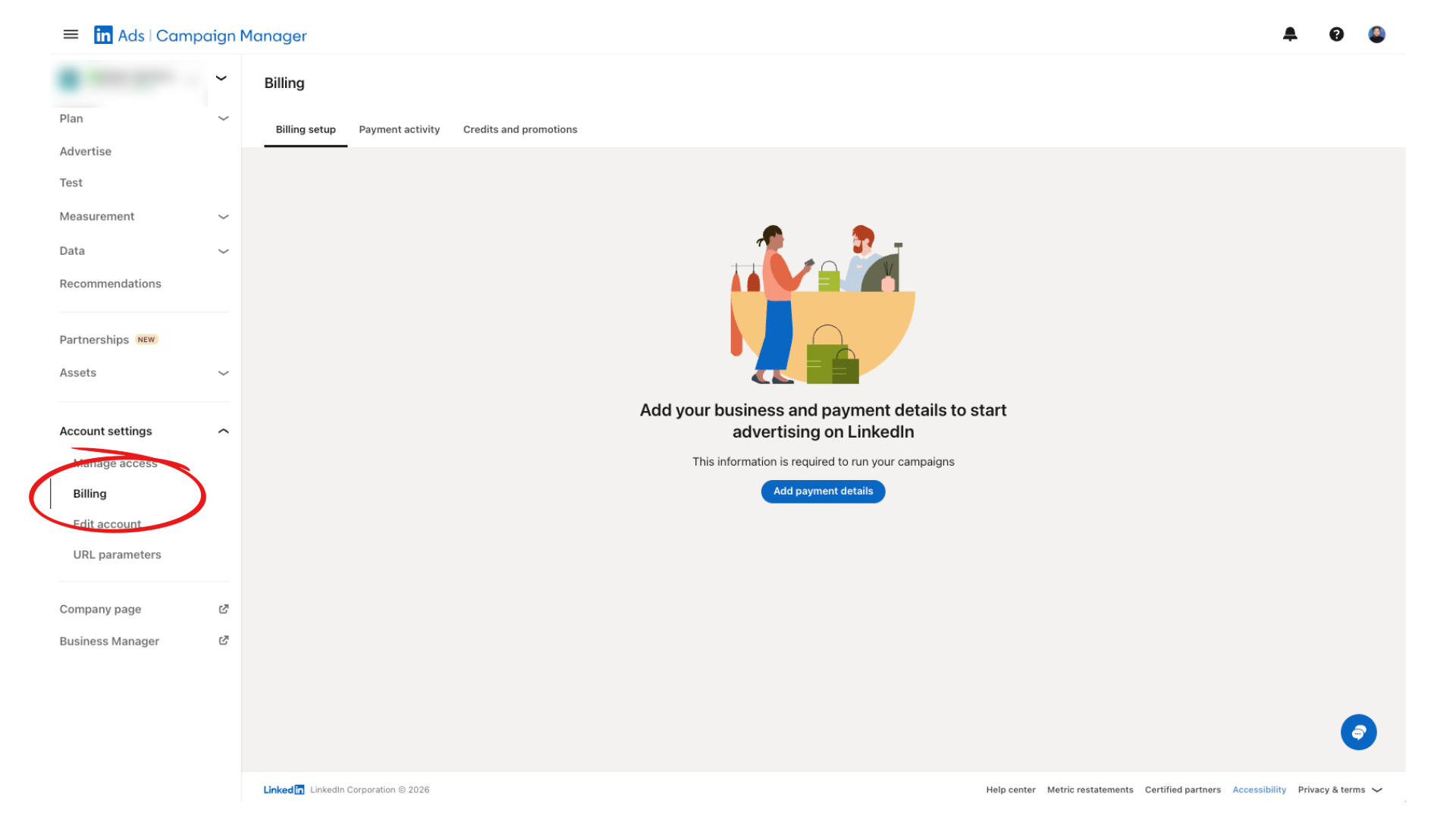 LinkedIn Ads billing settings 2026 - How to add payment details in Campaign Manager Account Settings