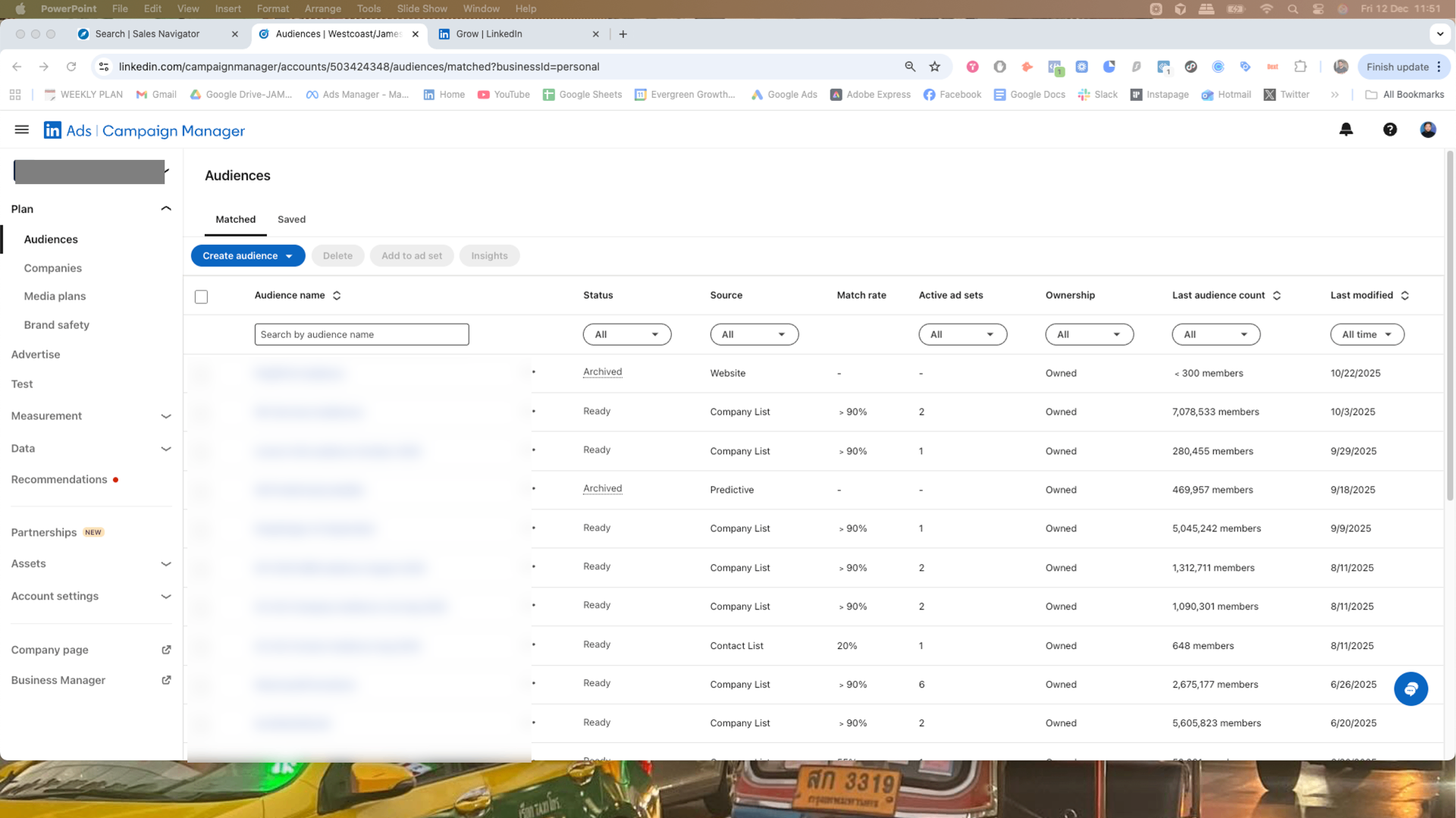 The Audiences page under Plan in LinkedIn Campaign Manager