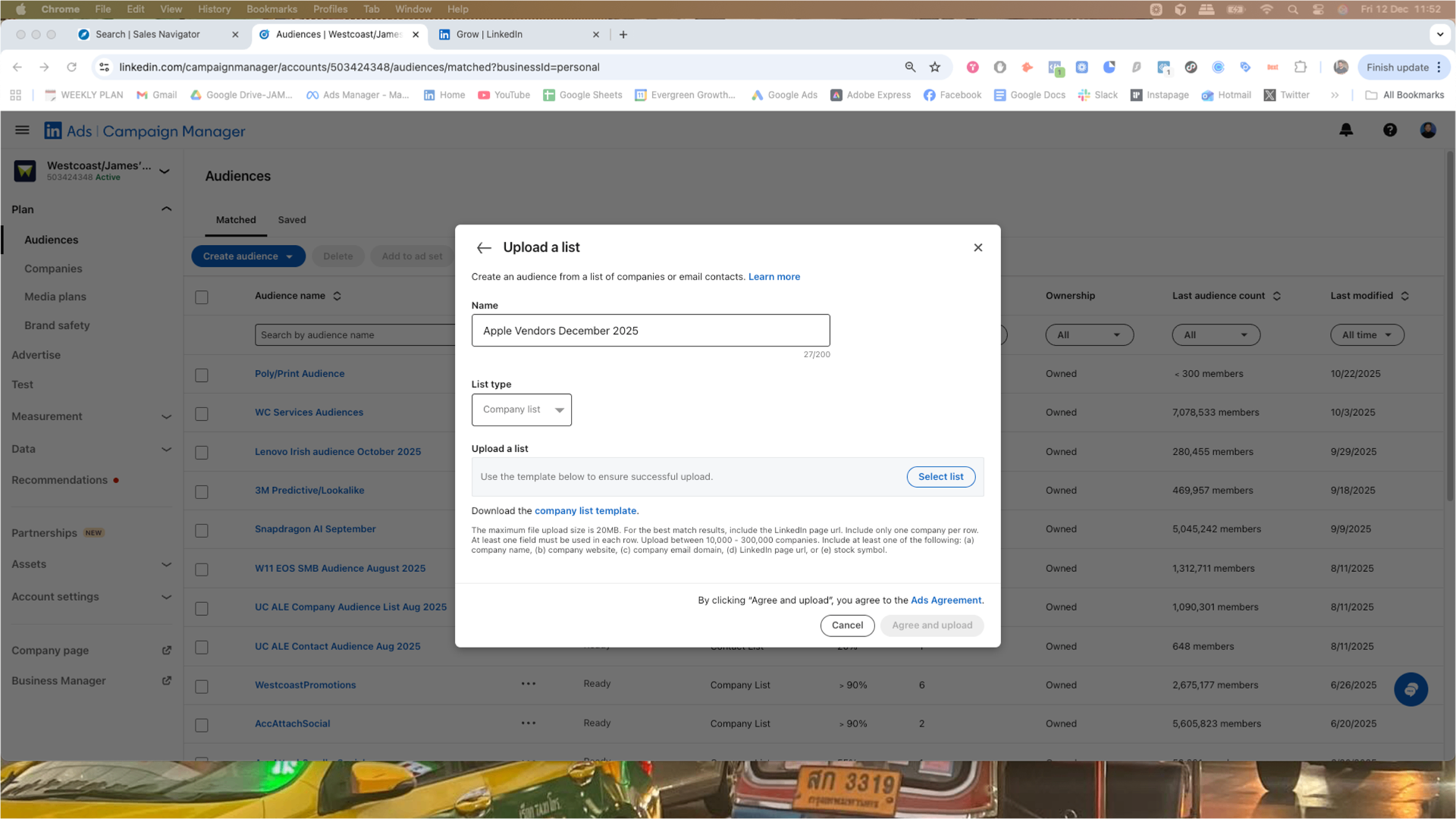 Name your audience and upload your CSV file